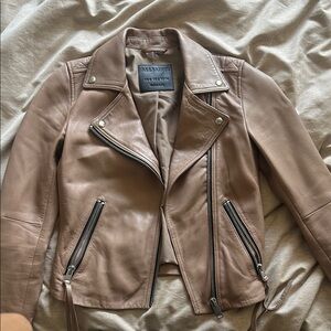 All Saints Women's Leather Beige Dalby Jacket